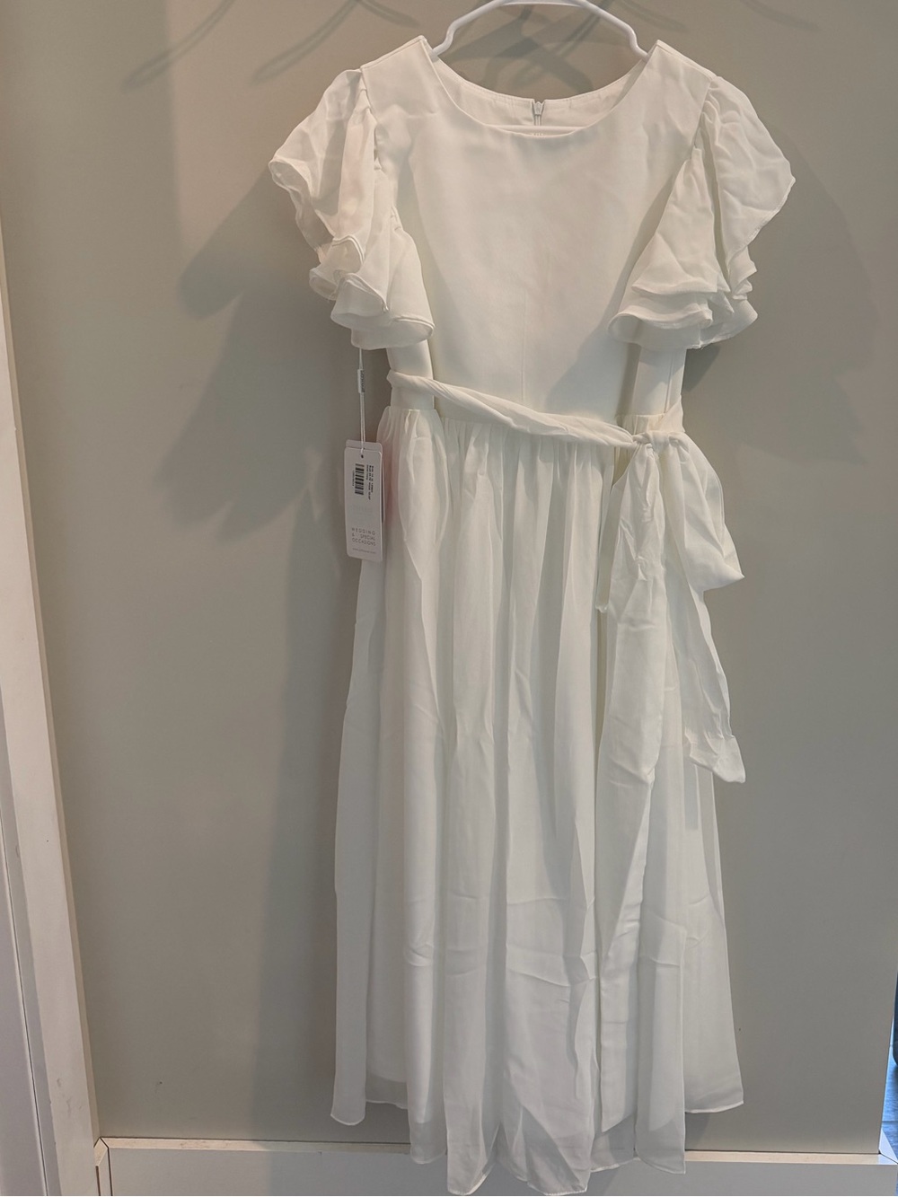 JJs House Ivory Ruffle-Sleeve Flower Girl Dress with optional tie waist